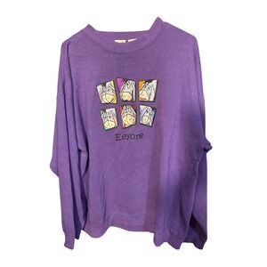 Disney Eeyore Sweatshirt Women's Large Purple Embroidered Graphic Crewneck